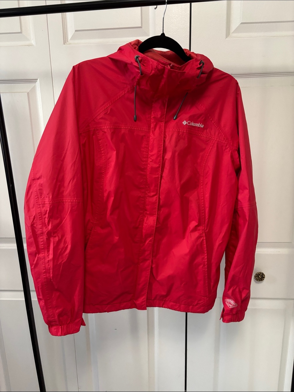 Columbia Coral Red Hooded Rain Jacket